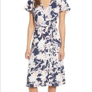 Leith medium navy and pink wrap dress